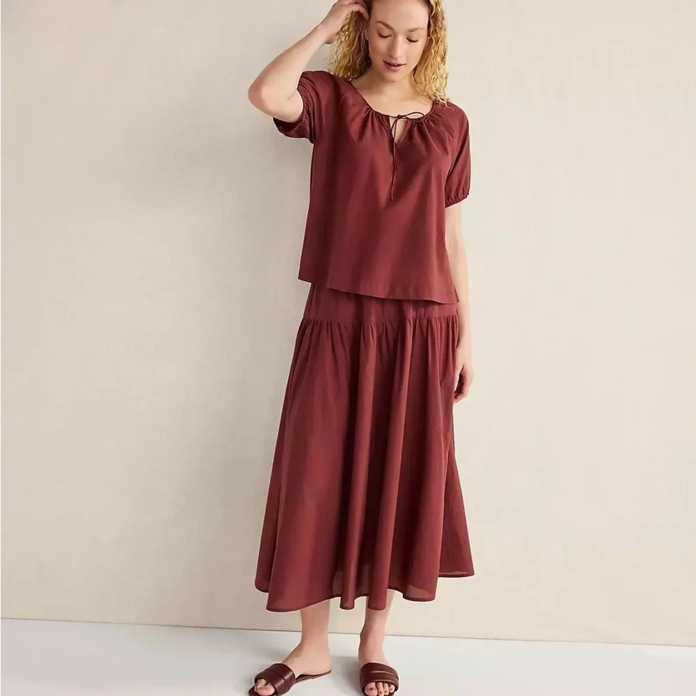 Haven Well Within Cotton Voile Blend Gathered Scoop Neck Top Small Deep Garnet - Picture 8 of 8